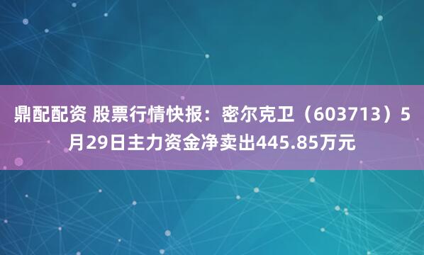 鼎配配资 股票行情快报：密尔克卫（603713）5月29日主力资金净卖出445.85万元